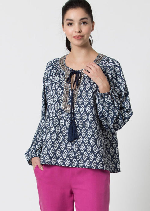 Blusa Donna con motivo jacquard Blu KOCCA- Francavilla Moda